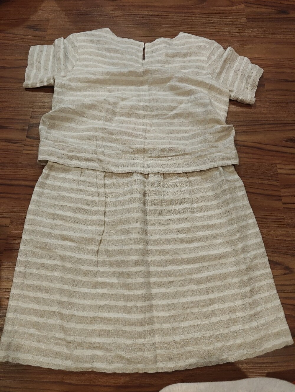 Sezane Cream and White Striped Mini Dress with Button-Shoulder - Picture 6 of 9